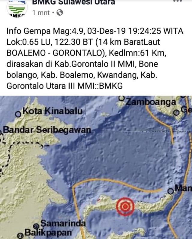Gempa 4,9 SR Guncang Boalemo-Gorontalo