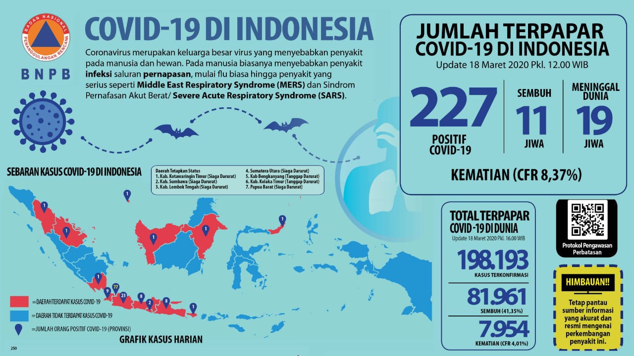 Updete Kasus Corona di Indonesia: 227 Positif, 19 Meninggal, 11 Sembuh