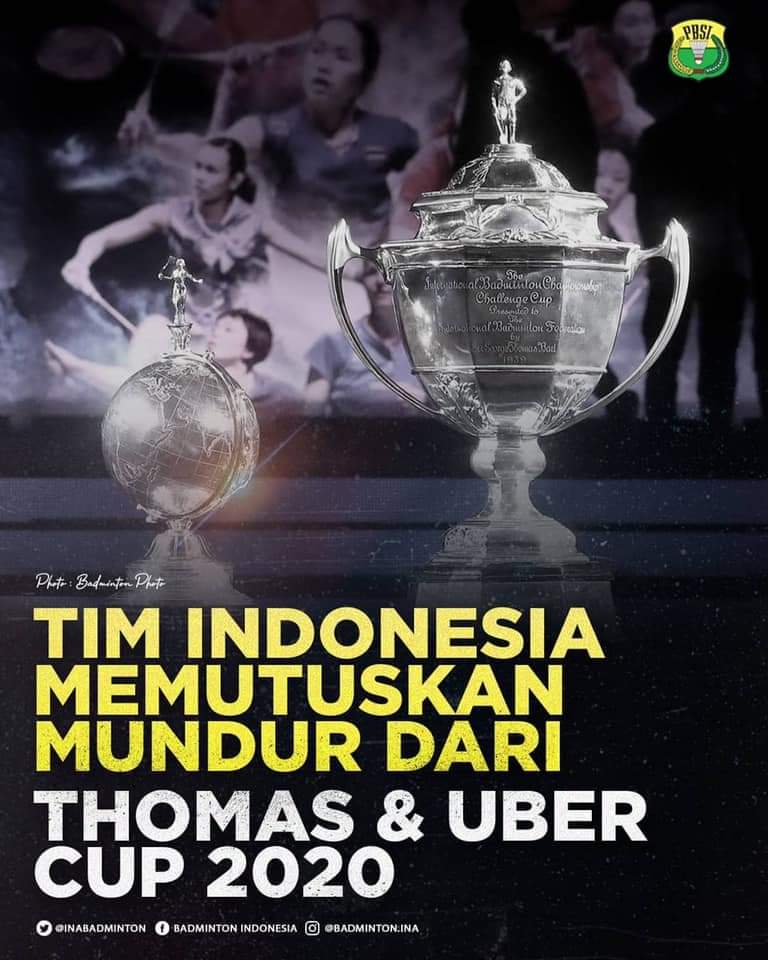 Indonesia Mundur Dari Ajang Bulutangkis Dunia Thomas Dan Uber 2020