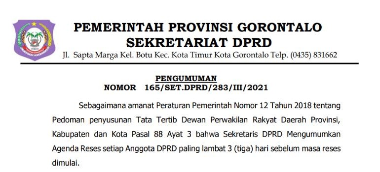 Mitran Tuna Pastikan Reses DPRD Provinsi Gorontalo Terapkan Protokol Kesehatan