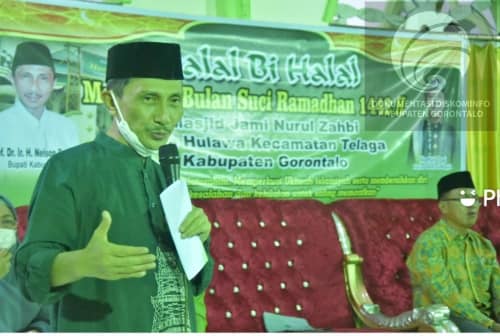 Nelson Hadiri Halal Bihalal di Masjid Nurul Zahbi di Hulawa