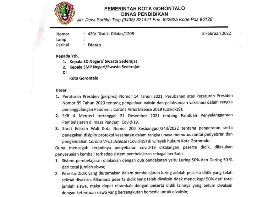 Ramai Netizen kritisi Vaksin syarat PTM di Kota Gorontalo