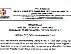Timsel Calon Anggota Bawaslu Provinsi Gorontalo Umumkan 12 Peserta Yang Lolos Tes Tertulis dan Psikologi