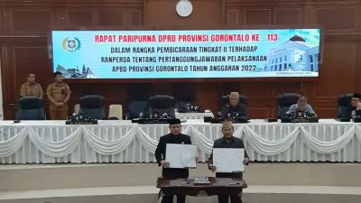 Ranperda Pertanggungjawaban Pelaksanaan APBD Provinsi Gorontalo Tahun Anggaran 2022 Peroleh Persetujuan Legislatif 