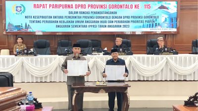 Pemprov Gorontalo Bersama DPRD Provinsi Tandatangani Kesepakatan Perubahan KUA-PPAS 2023