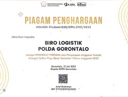 Polda Gorontalo Raih Penghargaan Treasury Award Pengelolaan Anggaran