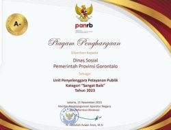 Dinas Sosial Gorontalo Raih Penghargaan Sangat Baik Dari Kemenpan-RB