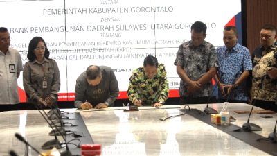 Bupati Gorontalo Tandatangani MoU Bersama Dirut BSG Terkait Pengelolaan dan Penyimpanan Rekening Kas Umum Daerah