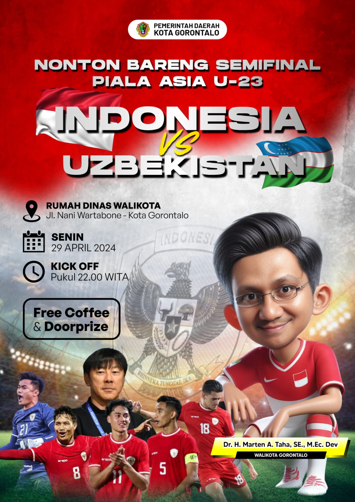Wali Kota Gorontalo Gelar Nobar Semi Final AFC U-23
