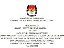 KPU Bolmut Umumkan Hasil Adminstrasi Seleksi PPS Pilkada 2024
