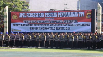 Kapolda Gorontalo Kerahkan 3.327 Personel Dalam Apel Pergeseran Pasukan Pengamanan TPS untuk Pilkada Serentak 2024