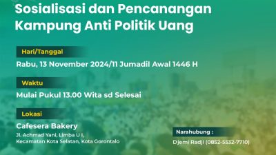 PWNU Gorontalo akan Menggelar Sosialisasi dan Pencanangan Kampung Anti Politik Uang