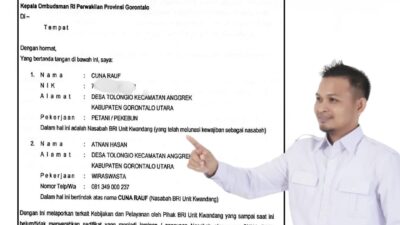 Sertifikat Tak Kunjung Dikembalikan, Kuasa Nasabah Laporkan BRI Unit Kwandang ke Ombudsman