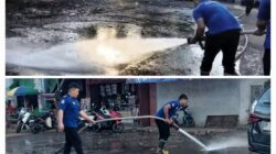 Damkar Kotamobagu Bantu Bersihkan Sisa Sampah Pasca Idul Fitri