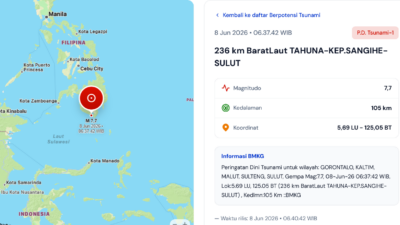 BMKG Keluarkan Peringatan Dini Tsunami untuk Gorontalo, Sulut, Sulteng, Malut dan Kaltim